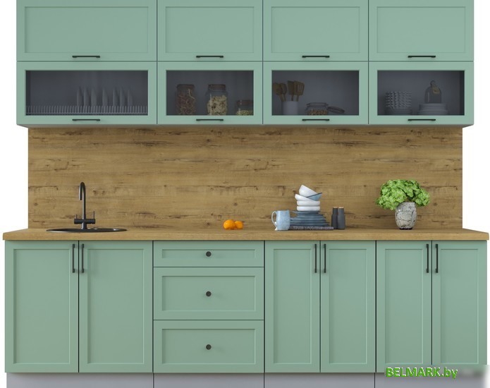 Готовая кухня Интерлиния Тренд 2.6Б (мята/мята/дуб бунратти) - фото