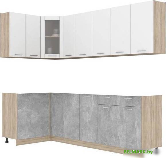 Готовая кухня Интерлиния Мила 12x25 без столешницы (белый платинум/бетон) - фото