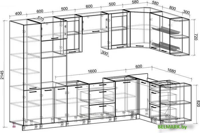 Готовая кухня Интерлиния Мила 1.68x3.2 правая без столешницы (дуб золотой/бетон) - фото2
