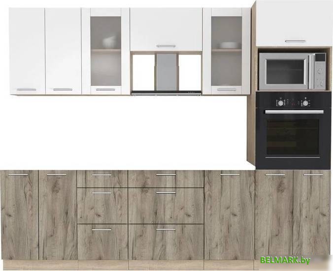 Готовая кухня Интерлиния Мила 2.6 ВТ без столешницы (белый платинум/дуб серый) - фото