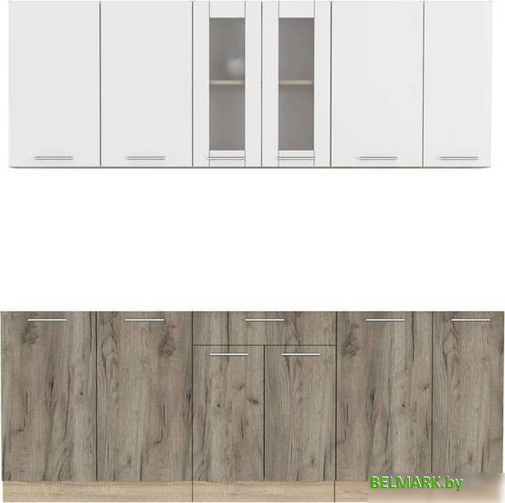 Готовая кухня Интерлиния Мила 21 без столешницы (белый платинум/дуб серый) - фото