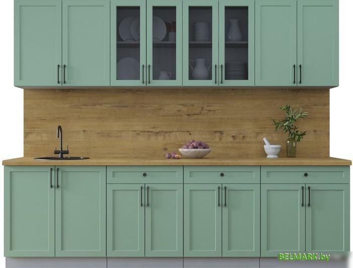 Готовая кухня Интерлиния Тренд 2.7А (мята/мята/дуб бунратти) - фото