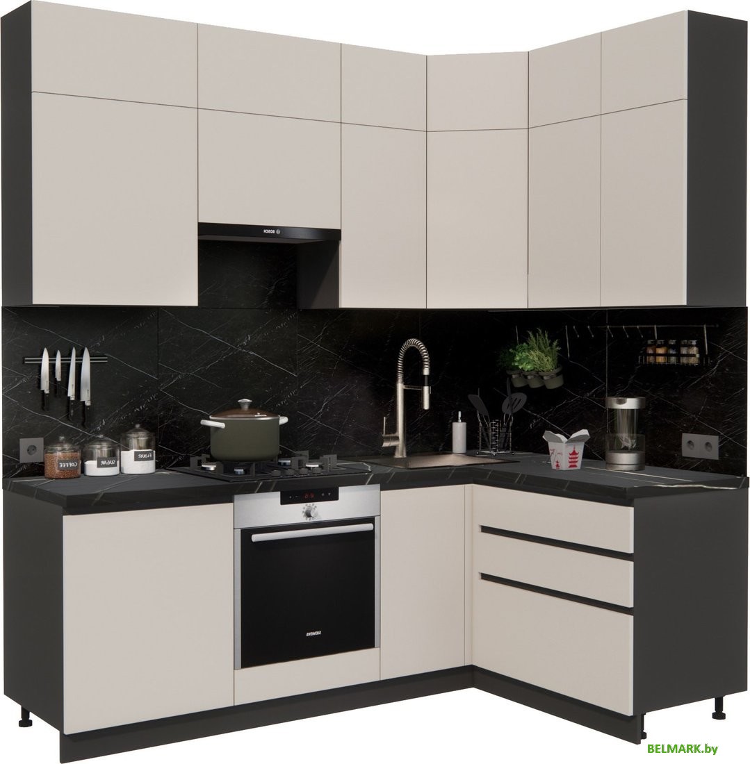 Готовая кухня ВерсоМебель Эко Премиум 1.4x2.2 правая (кашемир/ст. тунис) - фото