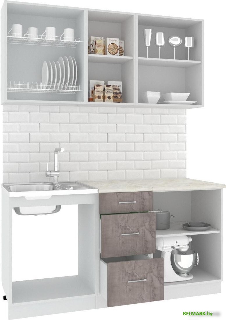 Готовая кухня Кортекс-мебель Корнелия Лира 1.6м (капучино/оникс/марсель) - фото2