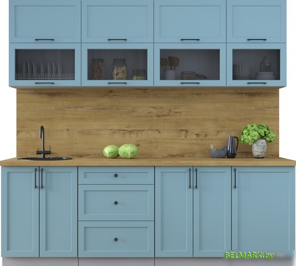 Готовая кухня Интерлиния Тренд 2.3Б (океан/океан/дуб бунратти) - фото