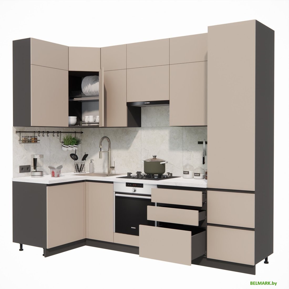 Готовая кухня ВерсоМебель Эко Премиум 1.2x2.7 левая (глиняный серый/ст. мрамор лацио) - фото2