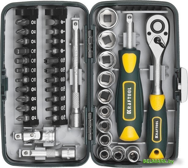 Набор трещотка с головками и битами KRAFTOOL 27970-H38 (38 предметов) - фото
