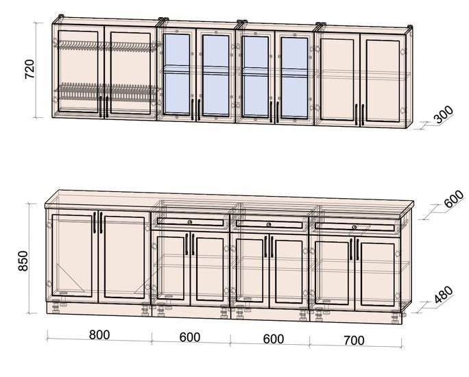 Готовая кухня Интерлиния Тренд 2.7А (мята/мята/дуб бунратти) - фото2
