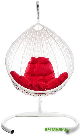 Подвесное кресло M-Group Капля Люкс 11030106 (белый ротанг/красная подушка) - фото2