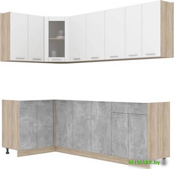 Готовая кухня Интерлиния Мила 12x24 без столешницы (белый платинум/бетон) - фото