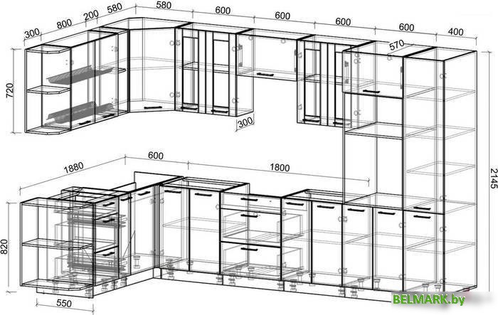 Готовая кухня Интерлиния Мила 1.88x3.4 левая без столешницы (белый платинум/дуб серый) - фото2