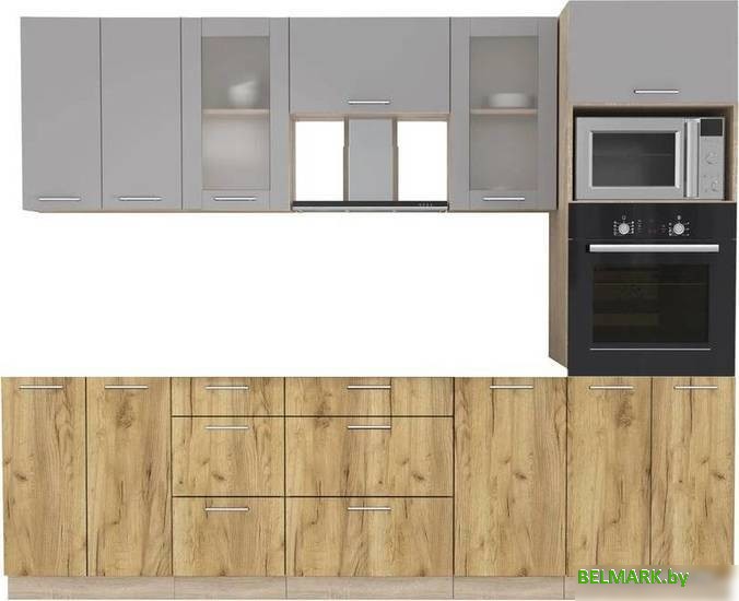 Готовая кухня Интерлиния Мила 2.6 ВТ без столешницы (серебристый/дуб золотой) - фото