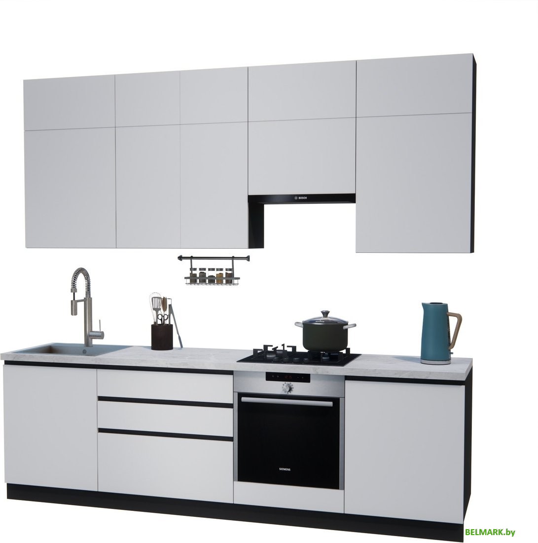 Готовая кухня ВерсоМебель Эко Премиум 2.6 (белый фасадный/ст. мрамор лацио) - фото