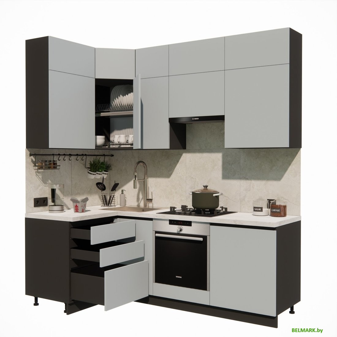 Готовая кухня ВерсоМебель Эко Премиум 1.2x2.2 левая (сумеречный голубой/ст. мрамор лацио) - фото2