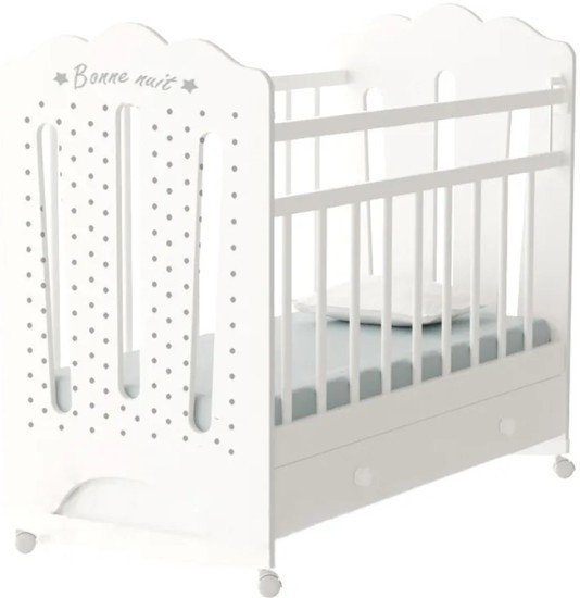 Классическая детская кроватка VDK Bonne колесо-качалка и ящик (белый) - фото