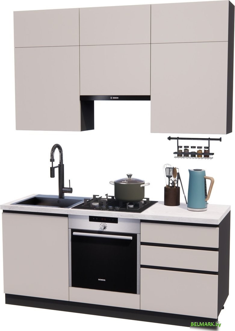 Готовая кухня ВерсоМебель Эко Премиум 1.8 (кашемир/ст. мрамор лацио) - фото