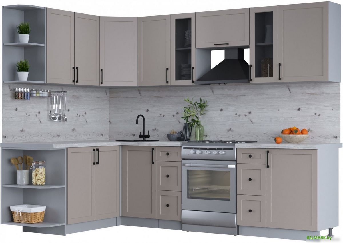 Готовая кухня Интерлиния Тренд 1.7x2.7 левая (луна/луна/бискайская сосна) - фото