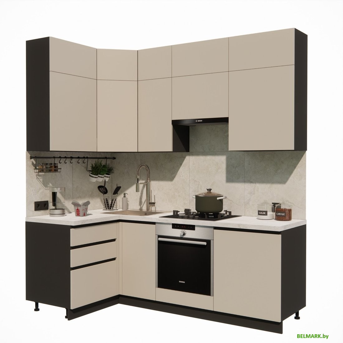 Готовая кухня ВерсоМебель Эко Премиум 1.2x2.2 левая (кашемир/ст. мрамор лацио) - фото