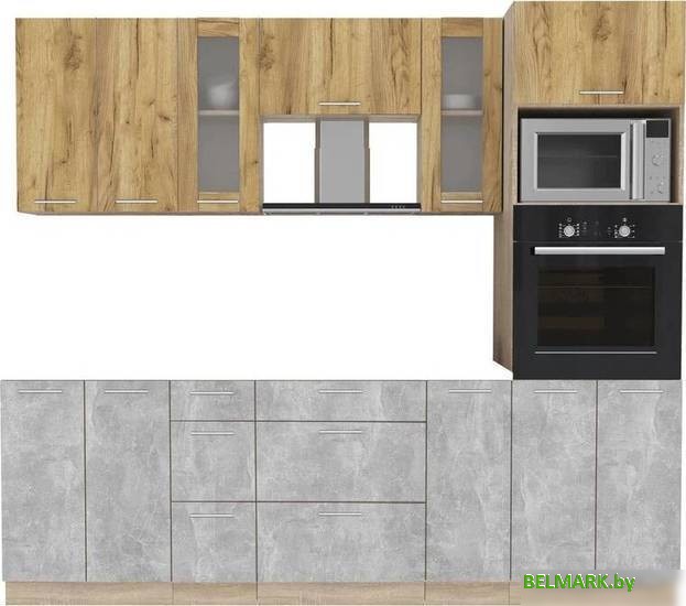 Готовая кухня Интерлиния Мила 2.4 ВТ без столешницы (дуб золотой/бетон) - фото