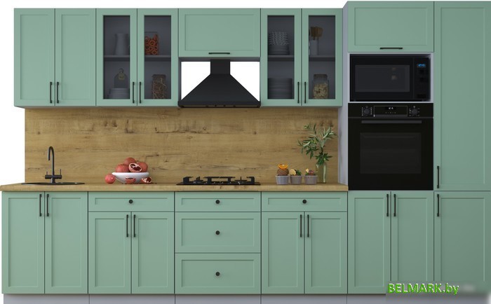 Готовая кухня Интерлиния Тренд 3.4В (мята/мята/дуб бунратти) - фото