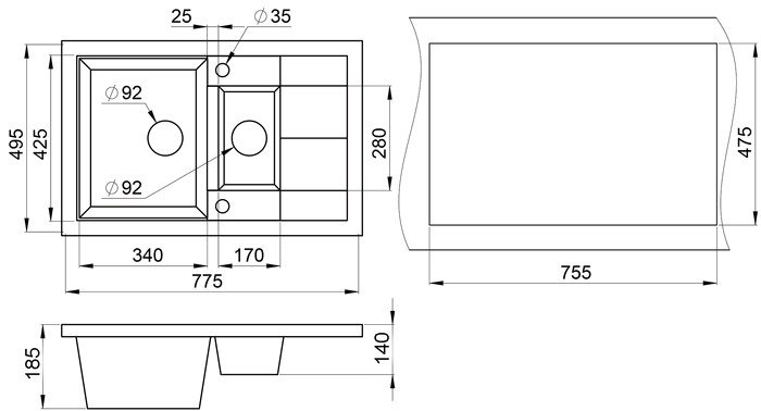 Кухонная мойка Granula 7802 (песок) - фото2