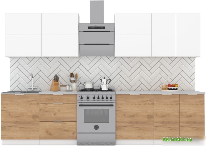 Готовая кухня Интермебель Микс Топ-39 2.6м (белый премиум-дуб крафт золотой-венато) - фото