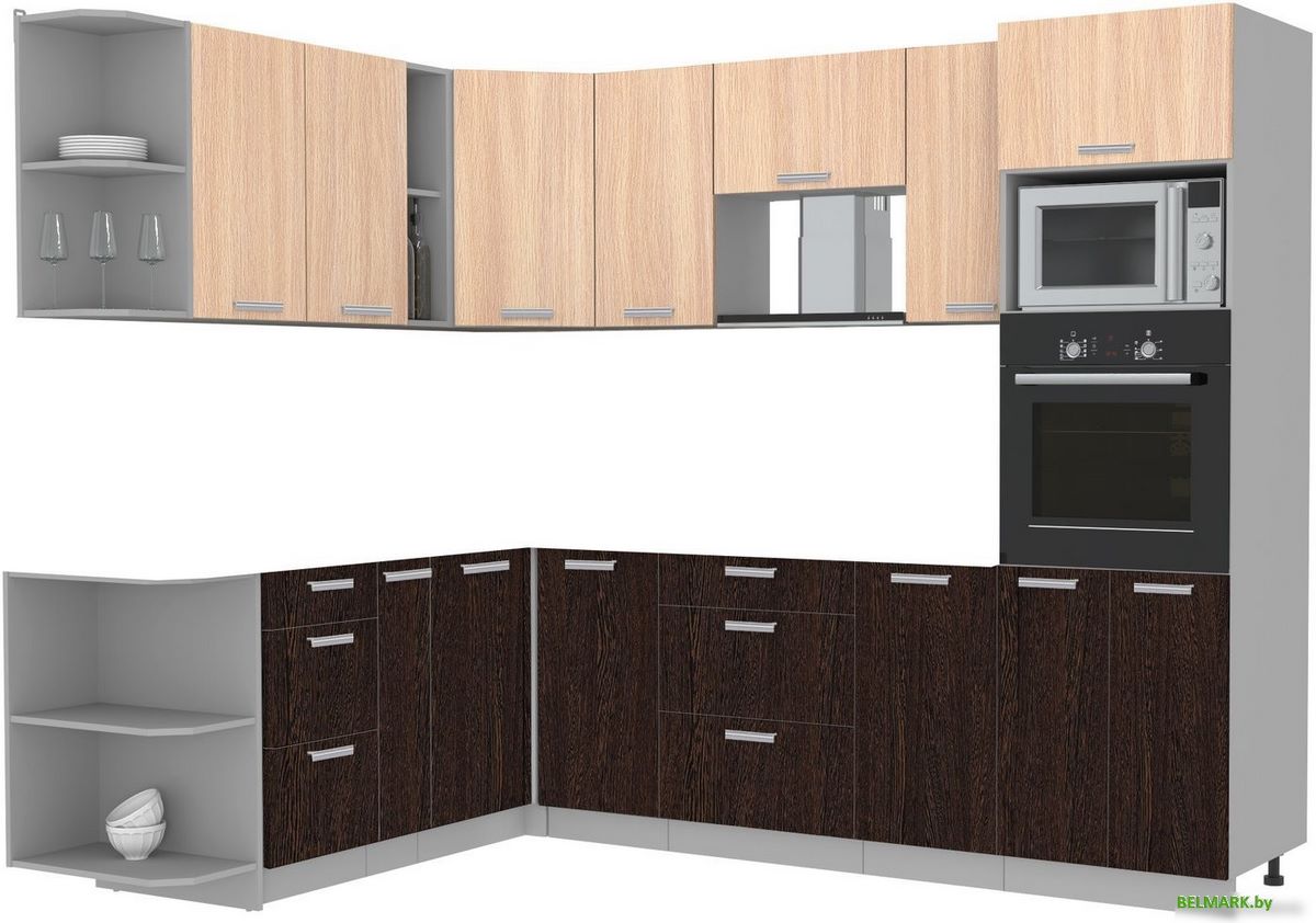Готовая кухня Интерлиния Мила Лайт 1.88x2.6 левая без столешницы (дуб молочный/дуб венге) - фото