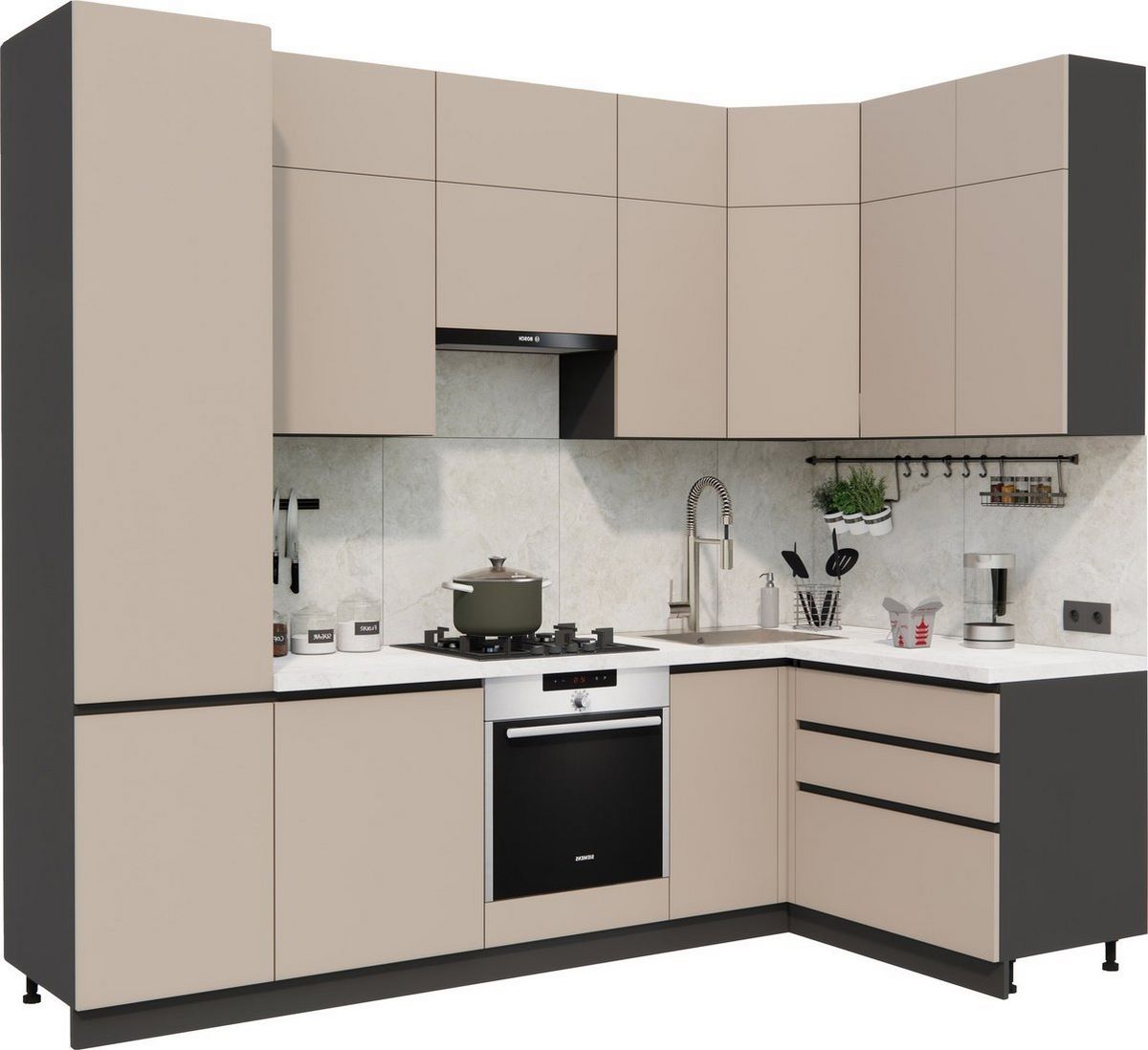 Готовая кухня ВерсоМебель Эко Премиум 1.4x2.7 правая (глиняный серый/ст. мрамор лацио) - фото