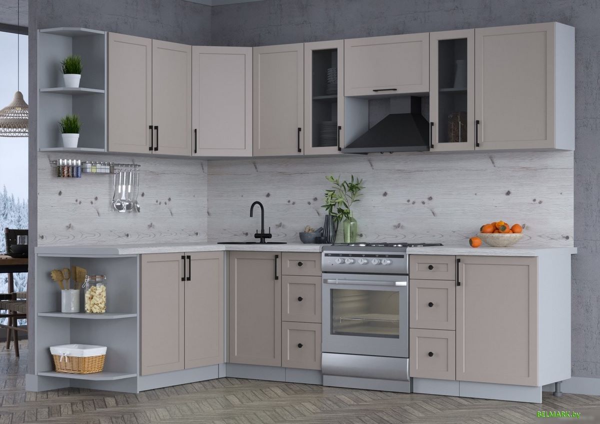 Готовая кухня Интерлиния Тренд 1.7x2.7 левая (луна/луна/бискайская сосна) - фото2