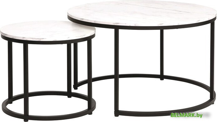 Журнальный столик Signal DION (2 шт., белый мрамор/черный) - фото
