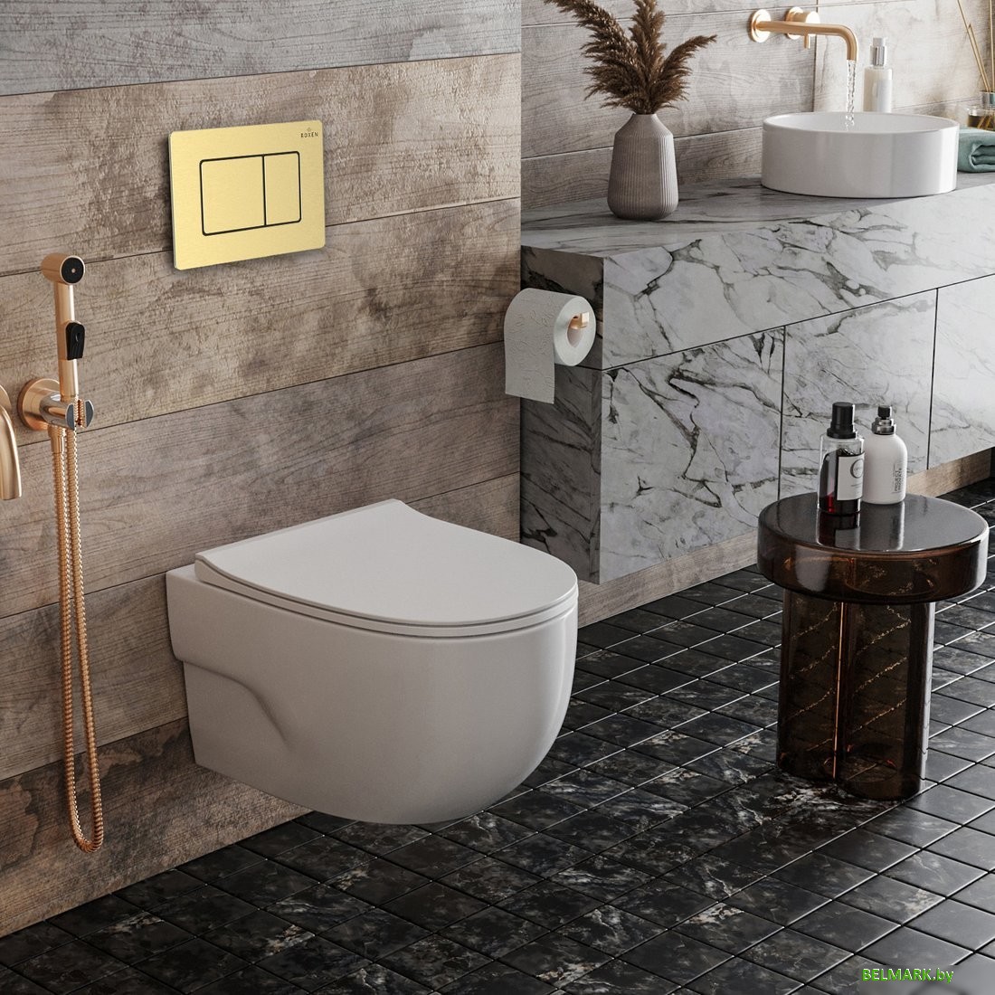 Унитаз подвесной Roxen Porto в комплекте с инсталляцией StounFix Dual Fresh 6 в 1 968478 (кнопка: брашированное золото) - фото2