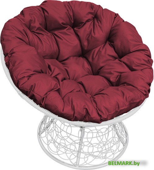 Кресло M-Group Папасан 12020102 (белый ротанг/бордовая подушка) - фото