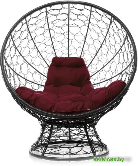 Кресло M-Group Кокос на подставке 11590402 (черный ротанг/бордовая подушка) - фото2