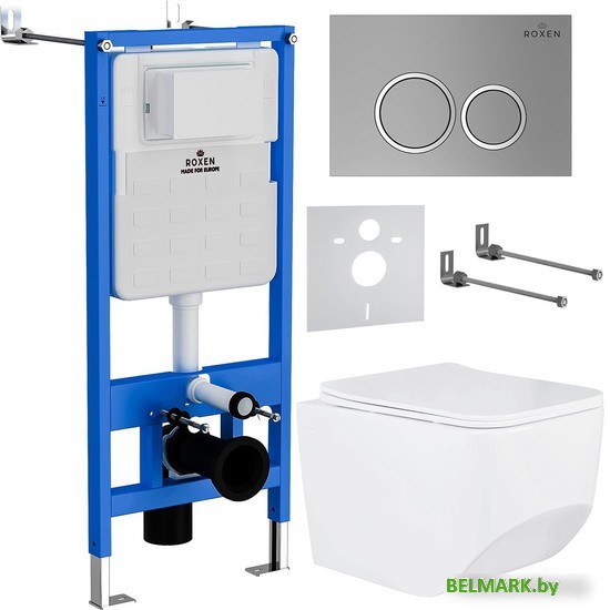 Унитаз подвесной Roxen Boro One Rimless 6 в 1 StounFix Dual Fresh 532055 (кнопка: матовая) - фото