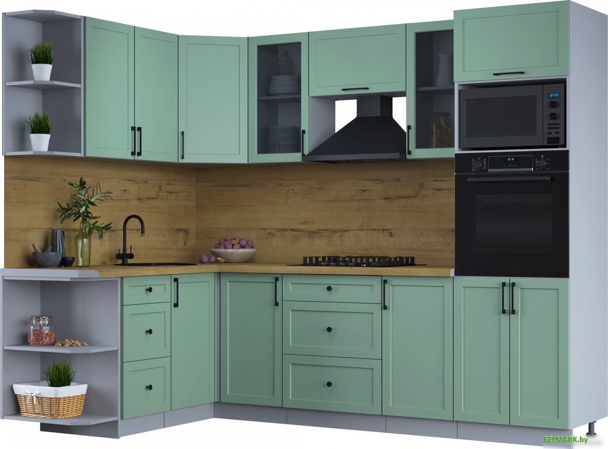 Готовая кухня Интерлиния Тренд 1.68x2.6 ВТ левая (мята/мята/дуб бунратти) - фото