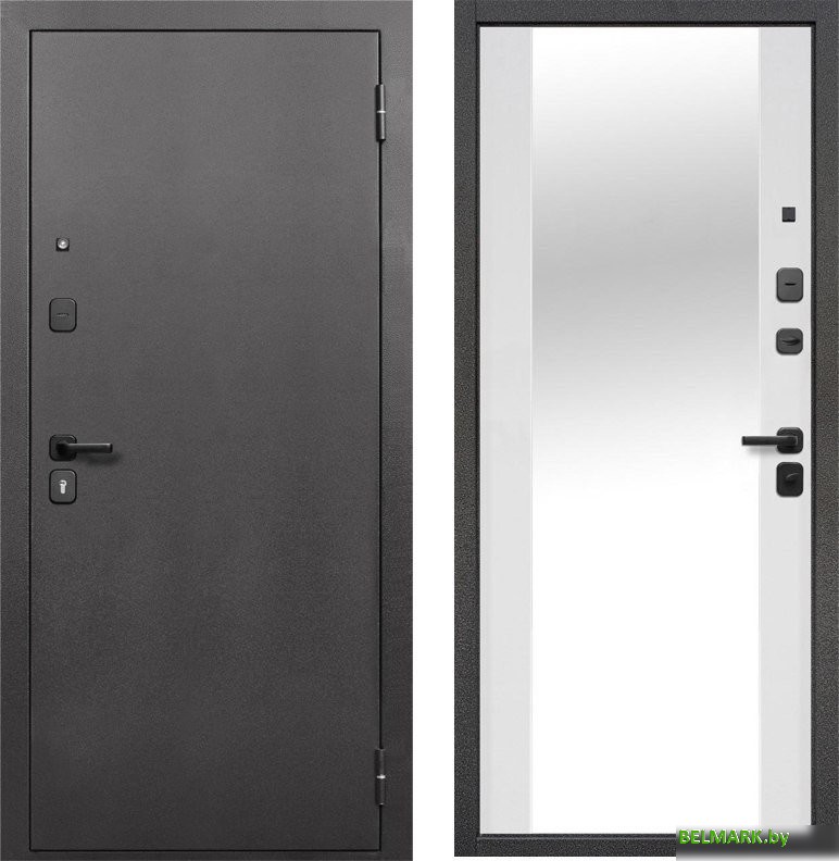 Металлическая дверь Guard Зеркало серебристый/белый матовый (96x205, правая) - фото