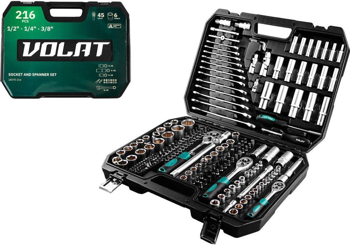 Универсальный набор инструментов Волат 18570-216 (216 предметов) - фото