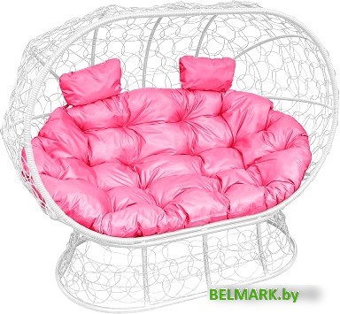 Садовый диван M-Group Лежебока 11190108 (на подставке с белым ротангом/розовая подушка) - фото