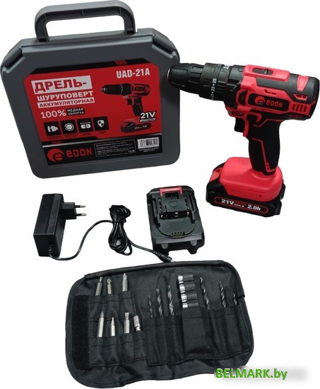 Дрель-шуруповерт Edon UAD-21A (с 2-мя АКБ, кейс, набор оснастки) - фото