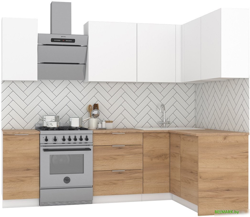 Готовая кухня Интермебель Микс Топ-21 1.9x1.42м правая (белый премиум/дуб крафт золотой/венато) - фото