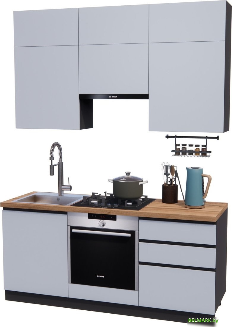 Готовая кухня ВерсоМебель Эко Премиум 1.8 (сумеречный голубой/ст. дуб вотан) - фото