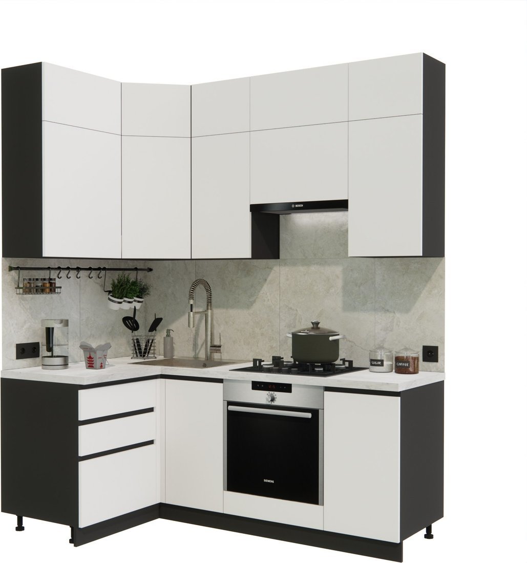 Готовая кухня ВерсоМебель Эко Премиум 1.2x2.0 левая (белый фасадный/ст. мрамор лацио) - фото