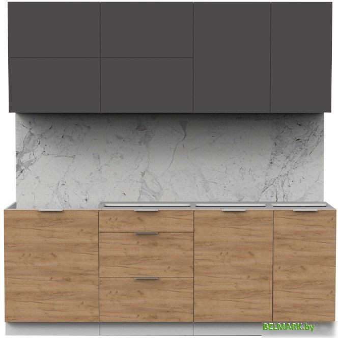 Готовая кухня Интермебель Микс Топ-36 2.1м без столешницы (графит серый/дуб крафт золотой) - фото