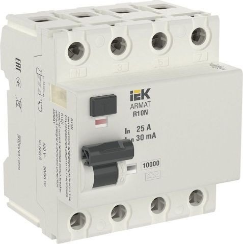 Устройство защитного отключения IEK ARMAT R10N 4P 25А 30мА AR-R10N-4-025A030 - фото