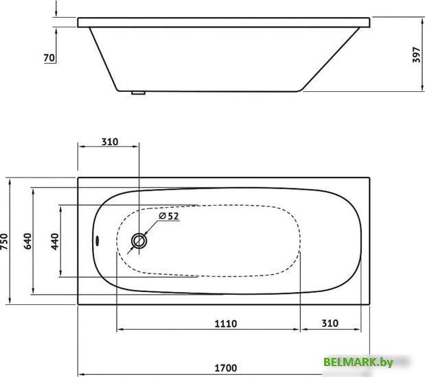 Ванна Berges Wasserhaus Nelu 170x75 050020 - фото2