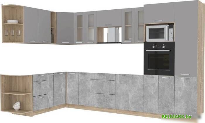 Готовая кухня Интерлиния Мила 1.88x3.4 левая без столешницы (серебристый/бетон) - фото