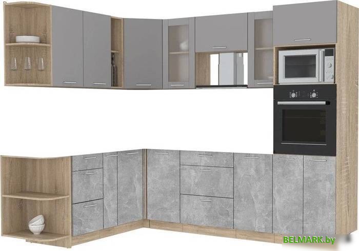 Готовая кухня Интерлиния Мила 1.88x2.6 левая без столешницы (серебристый/бетон) - фото