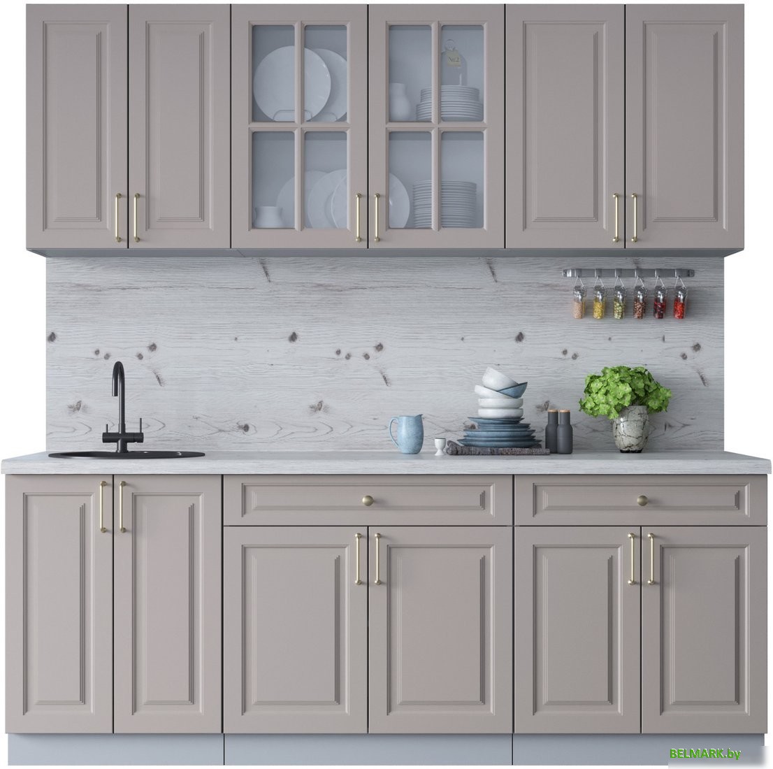Готовая кухня Интерлиния Мила Шато 2.1А (луна/луна/бискайская сосна) - фото