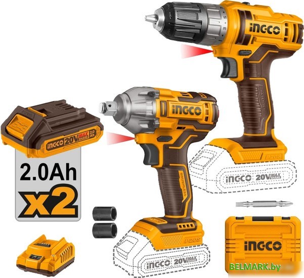 Ingco COSLI230702 (шуруповерт, гайковерт, 2 АКБ, кейс) - фото