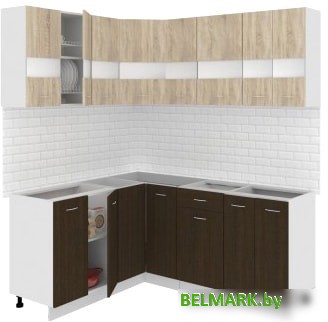 Угловая кухня Кортекс-мебель Корнелия Экстра 1.5x1.8 без столешницы (дуб сонома/венге) - фото